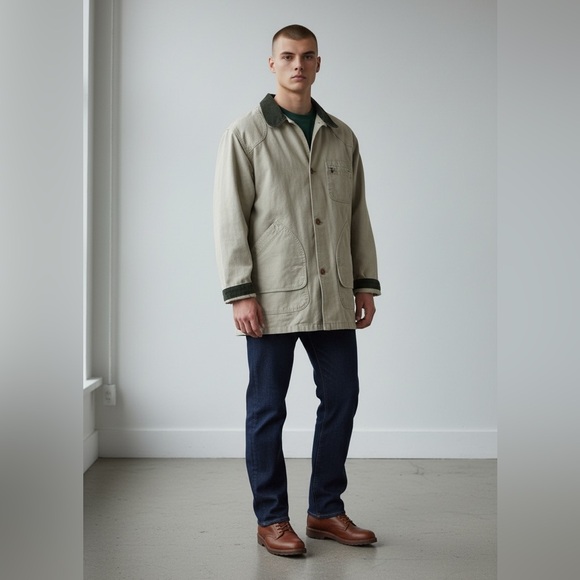 Vintage LL Bean Men’s Flannel Lined Canvas Barn Chore Coat Large USA Made READ - Picture 1 of 12